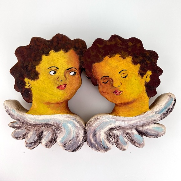 Ze Nelson Ouro Preto Wooden Plaque Cherub Angel Heads Wall Hanging Decor - Picture 1 of 6